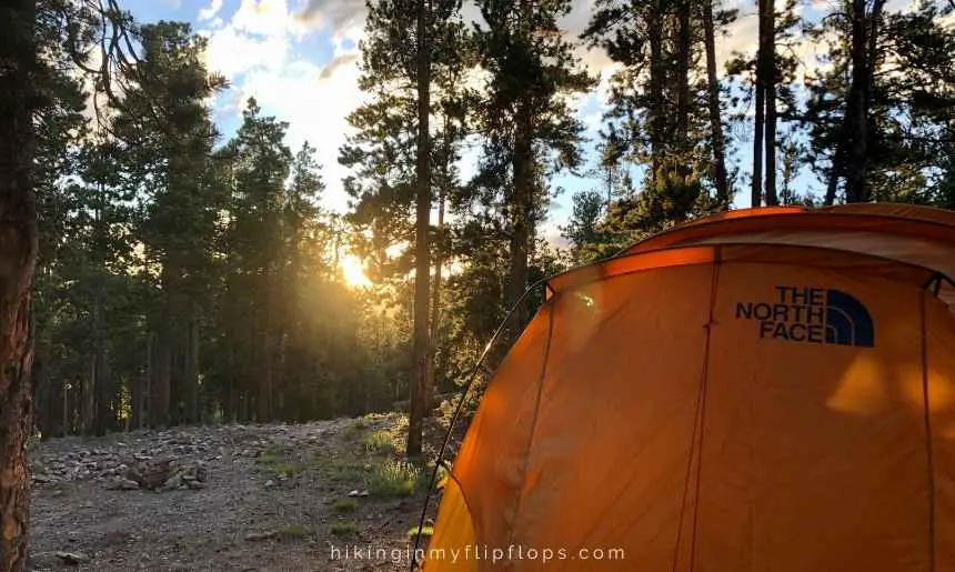 an orange tent set up for camping near Boulder Co at Golden Gate Canyon State Park