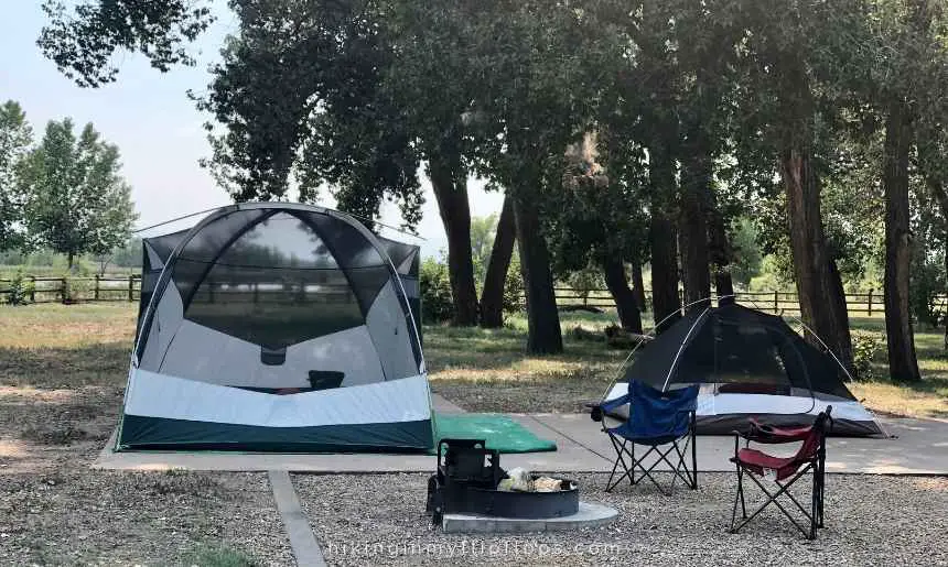 a tent set up at a campground near Boulder at St Vrain State Park