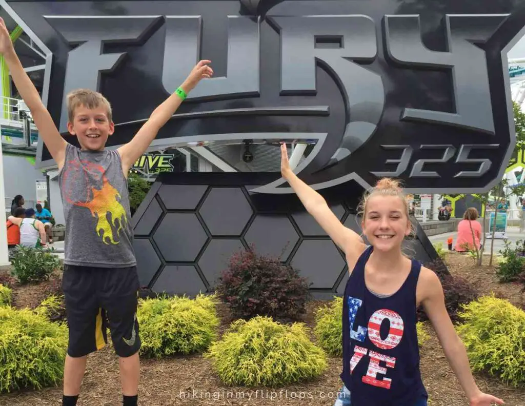 getting ready to ride The Fury at Carowinds is one of the fun things to do in in Charlotte NC