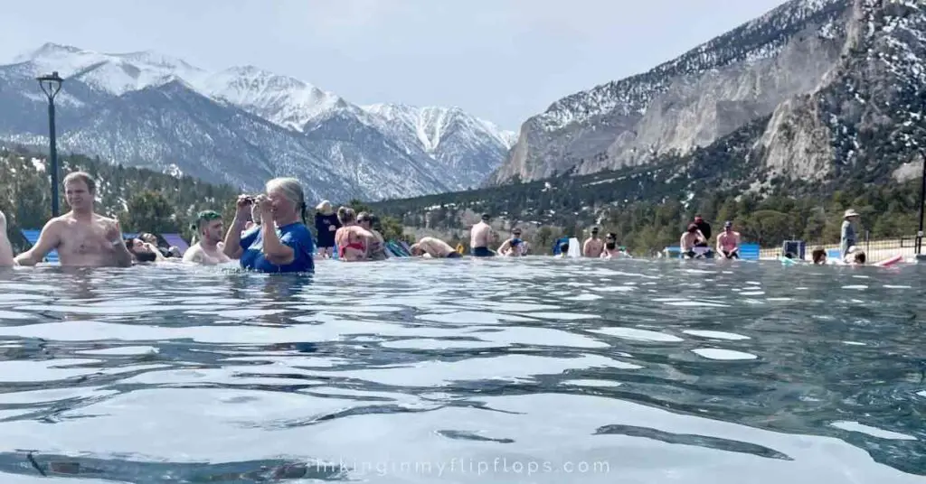people soaking in the hot springs at Mount Princeton Hot Springs Resort in Colorado