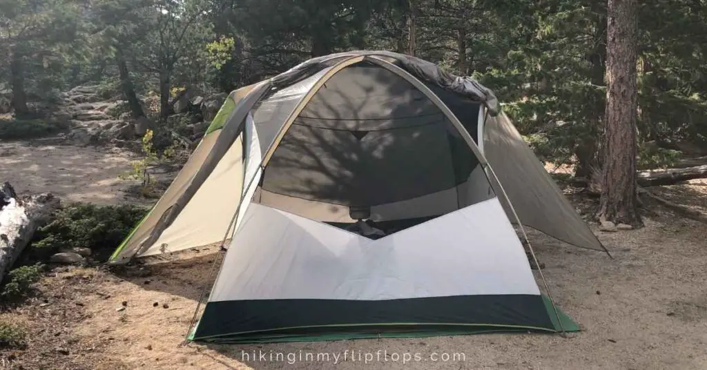 the Kelty Trail Ridge 6 set up at a campsite