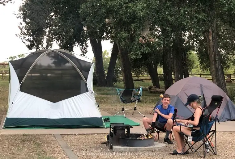 two camping tents: one for adults and one for the kids