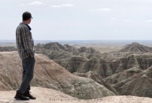 view from an overlook at badlands national park on a south dakota road trip