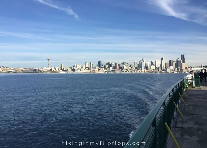 view of seattle skyline from bainbridge island ferry