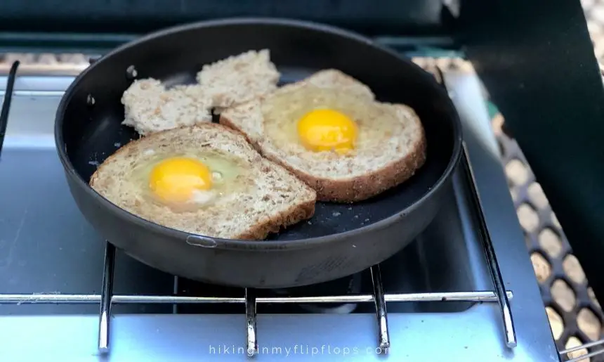 easy camping breakfast ideas include toad in the hole