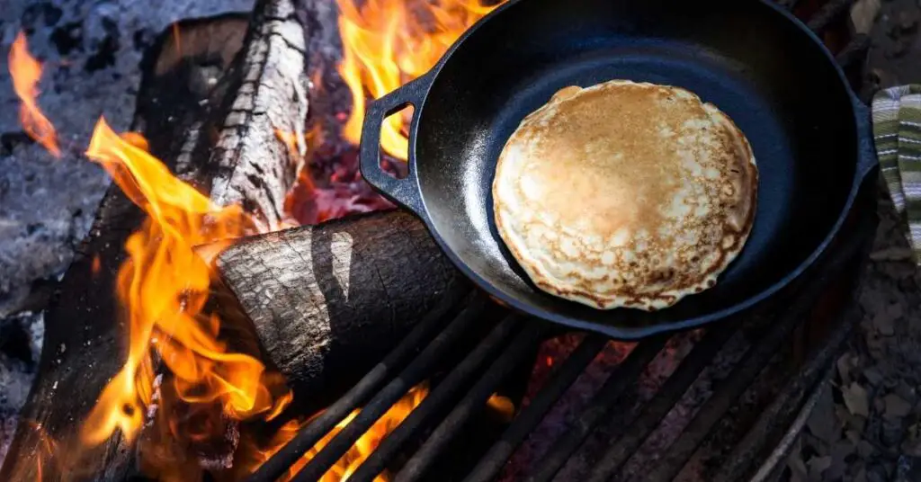 camping pancakes cooked over the campfire