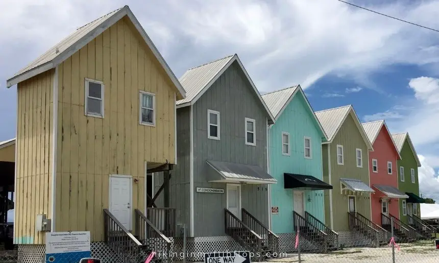 row of colorful houses on Dauphin Island Alabama