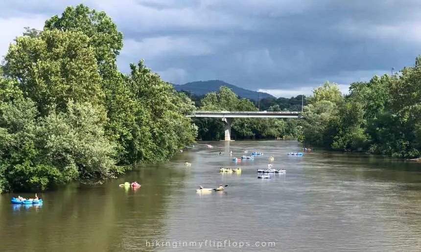 people floating down the French Broad River in Asheville showing things to do in Asheville NC