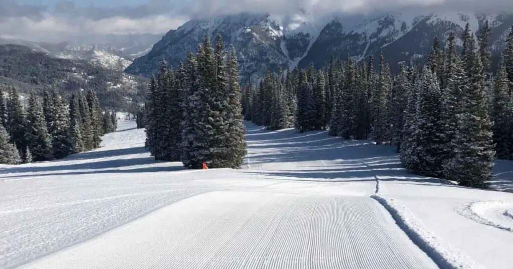 perfect corduroy snow is a ski phrase for a groomed trail