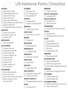 a list of national parks by state printable