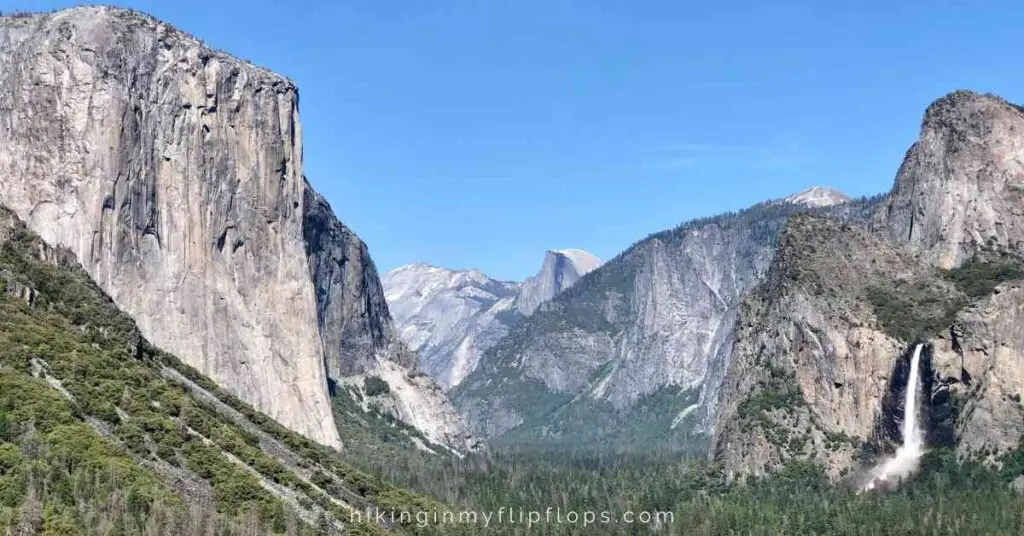 a view of the stunning rock formations seen when visiting Yosemite National Park in one day