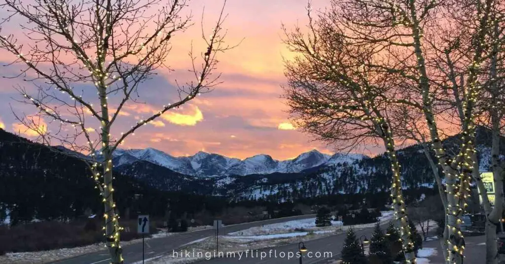 sunset over the Rockies from Bird & Jim's in Estes Park, CO