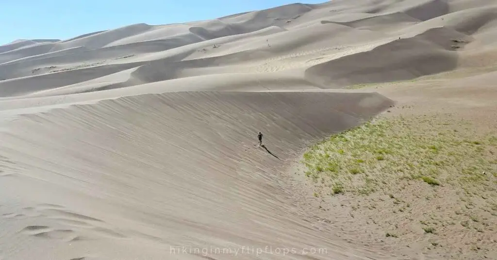 a kid running through the massive dunefield at Great Sand Dunes National Park & Preserve