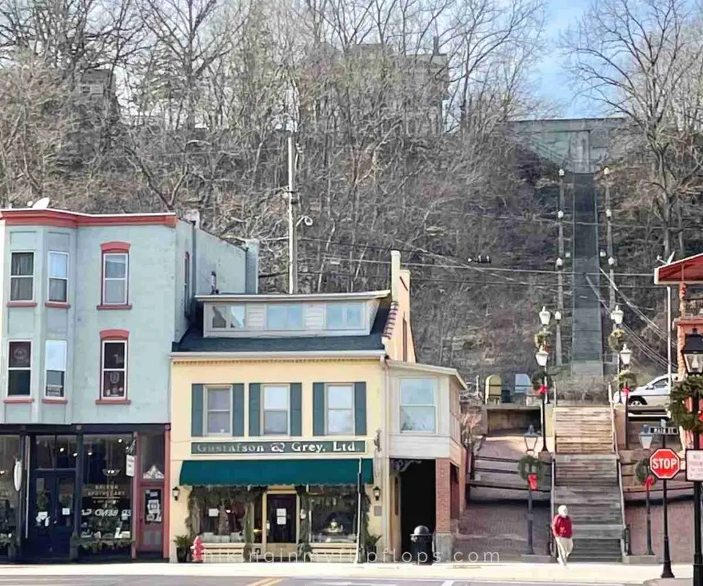 downtown Galena IL showing the High School Steps up to Prospect Street