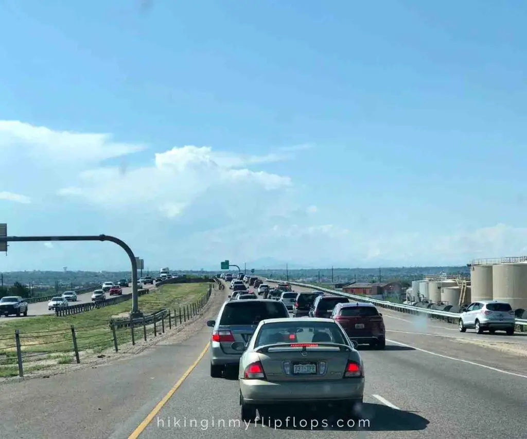 traffic backed up on a road trip