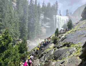 visitors walking up to Vernal Falls at Yosemite National Park
